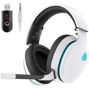 2.4GHz Wireless Gaming Headset Gaming Headphones Bluetooth Battery Mic White